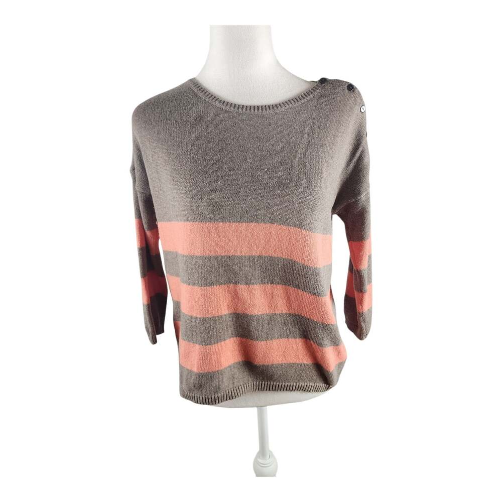 Gap Striped Sweater Small 3/4 Sleeve Brown Coral Pink Preppy Y2K